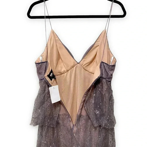 NWT Marchesa Notte Silver Grey Sparkle Tulle Tiered Sleeveless Gown Dress 10 - Picture 13 of 15